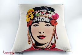 Cushion cover printed Vietnamese ethnic woman- Miss Lao